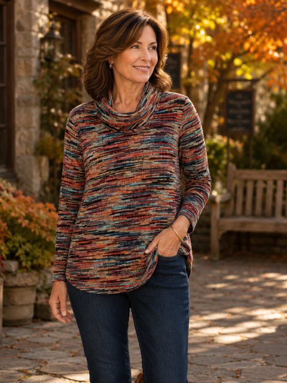 Ruby Rd Multicolor Space Dye Cowl Neck Top | Petite XL | Tunic Sweater